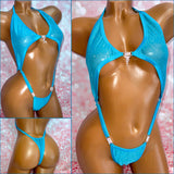 Teal Glitter Mesh Peekaboob