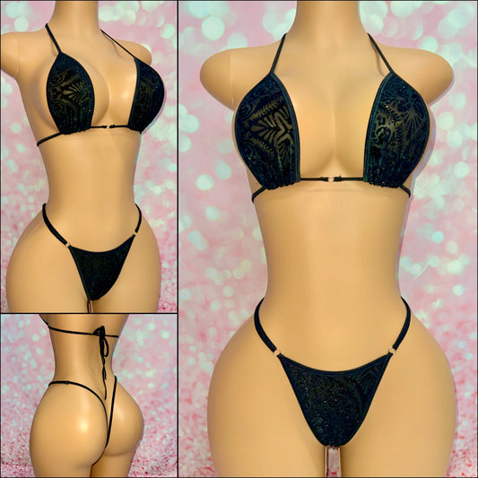 Black Glitter Damask Velvet Bikini