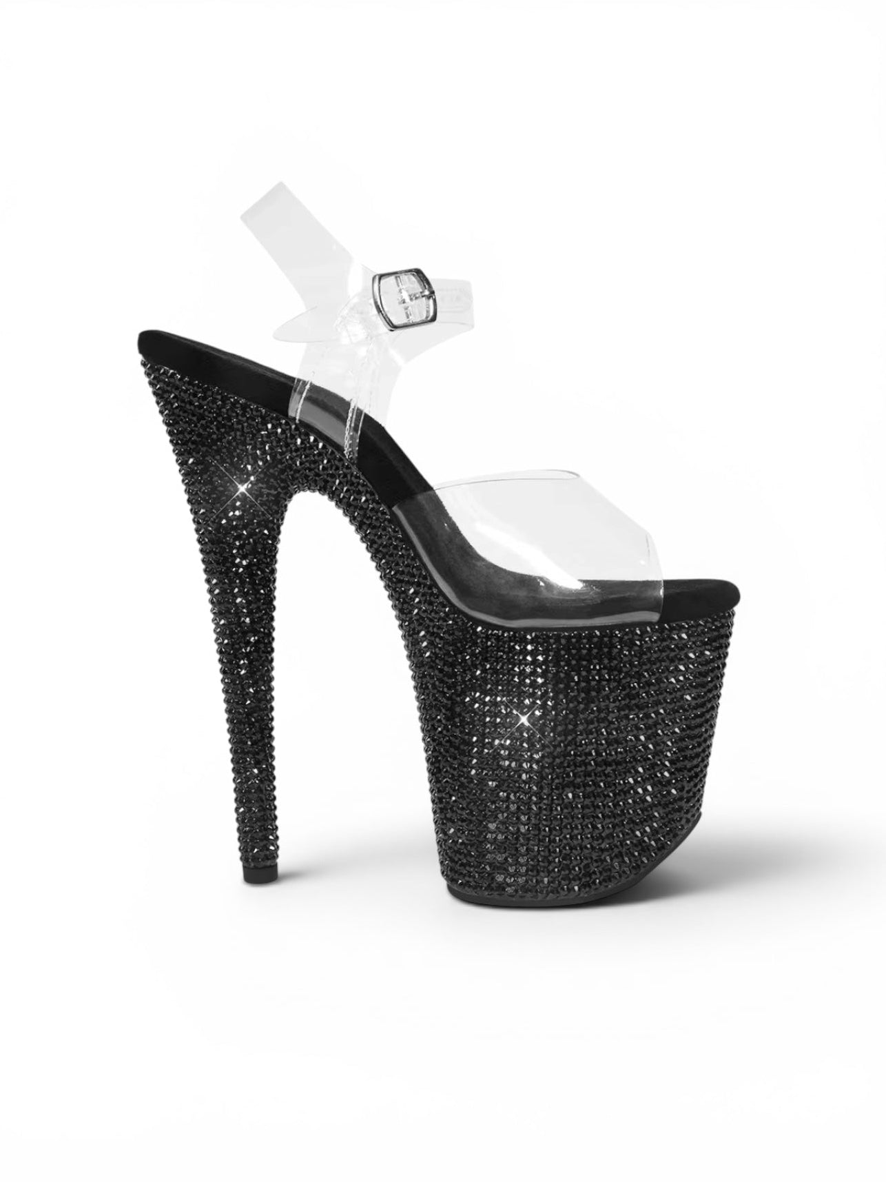 Midnight Rhinestone Heels Black 8 Inch