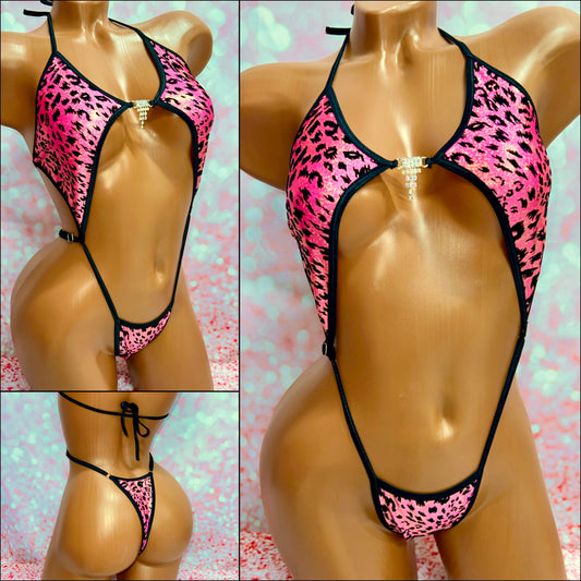 Pink Glitter Leopard Diamond Slingshot