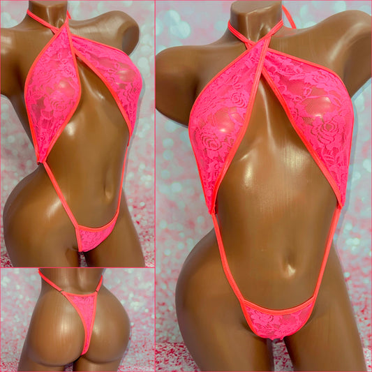 Neon Coral Lace Slingshot