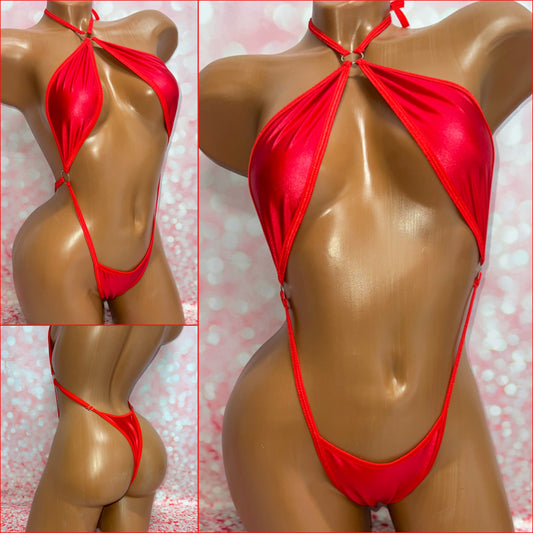 Red Wet Look Choker Slingshot