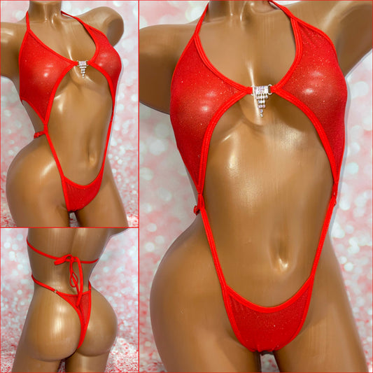 Red Glitter Mesh Diamond Slingshot