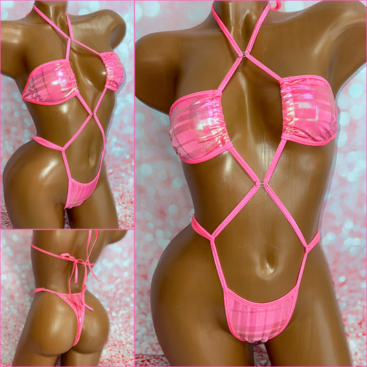 Neon Pink Plaid Strappy Slingshot