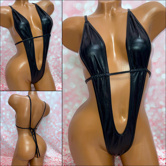 Black Wet Look Micro One Piece
