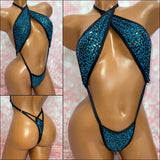Teal Sequin Slingshot Strappy Back