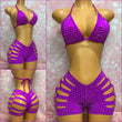 Rhinestone Cut Shorts Set Magenta