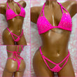 Rhinestone Cut Out Bikini Pink