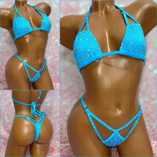 Rhinestone Cut Out Bikini Turquoise