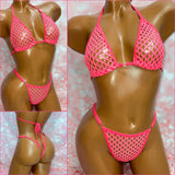 Metallic Hot Pink Diamond Mesh Bikini