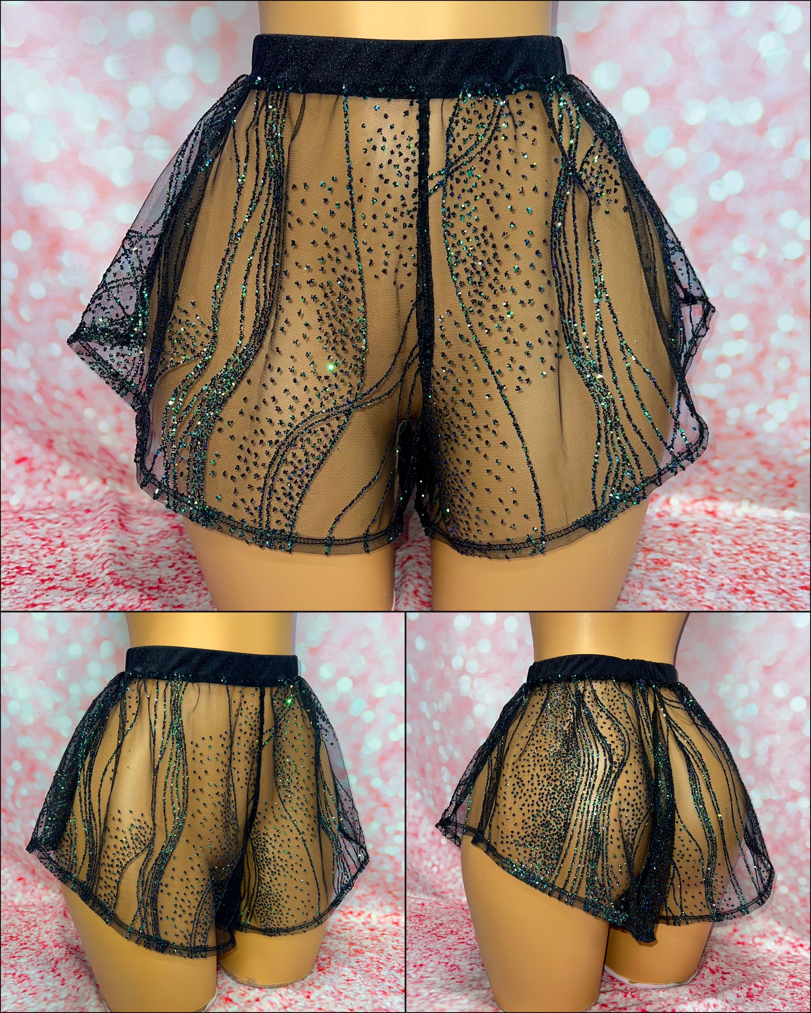 Wave Glitter Mesh Shorts Black/Green