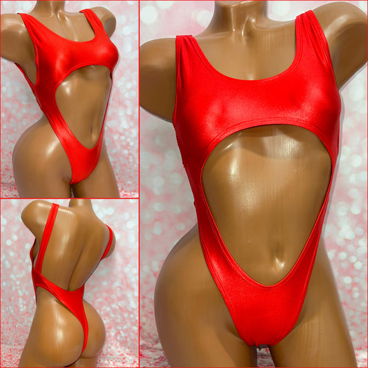 Red Wet Look Bodysuit