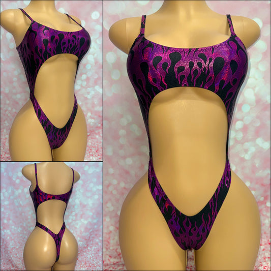 Purple Flame Cut Out Bodysuit