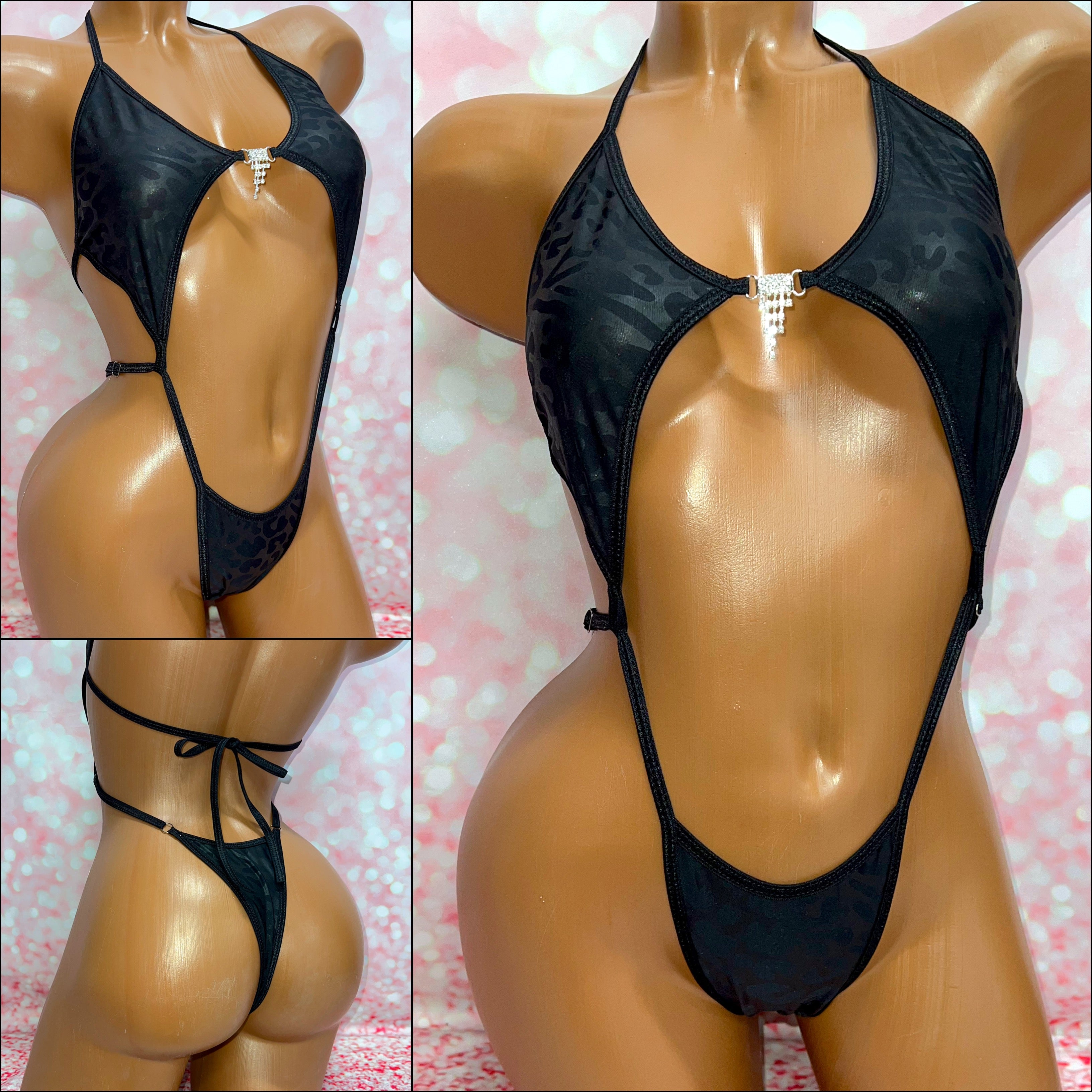 Black Leopard Print Diamond Slingshot