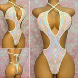 Sequin Mesh Cut Out One Piece