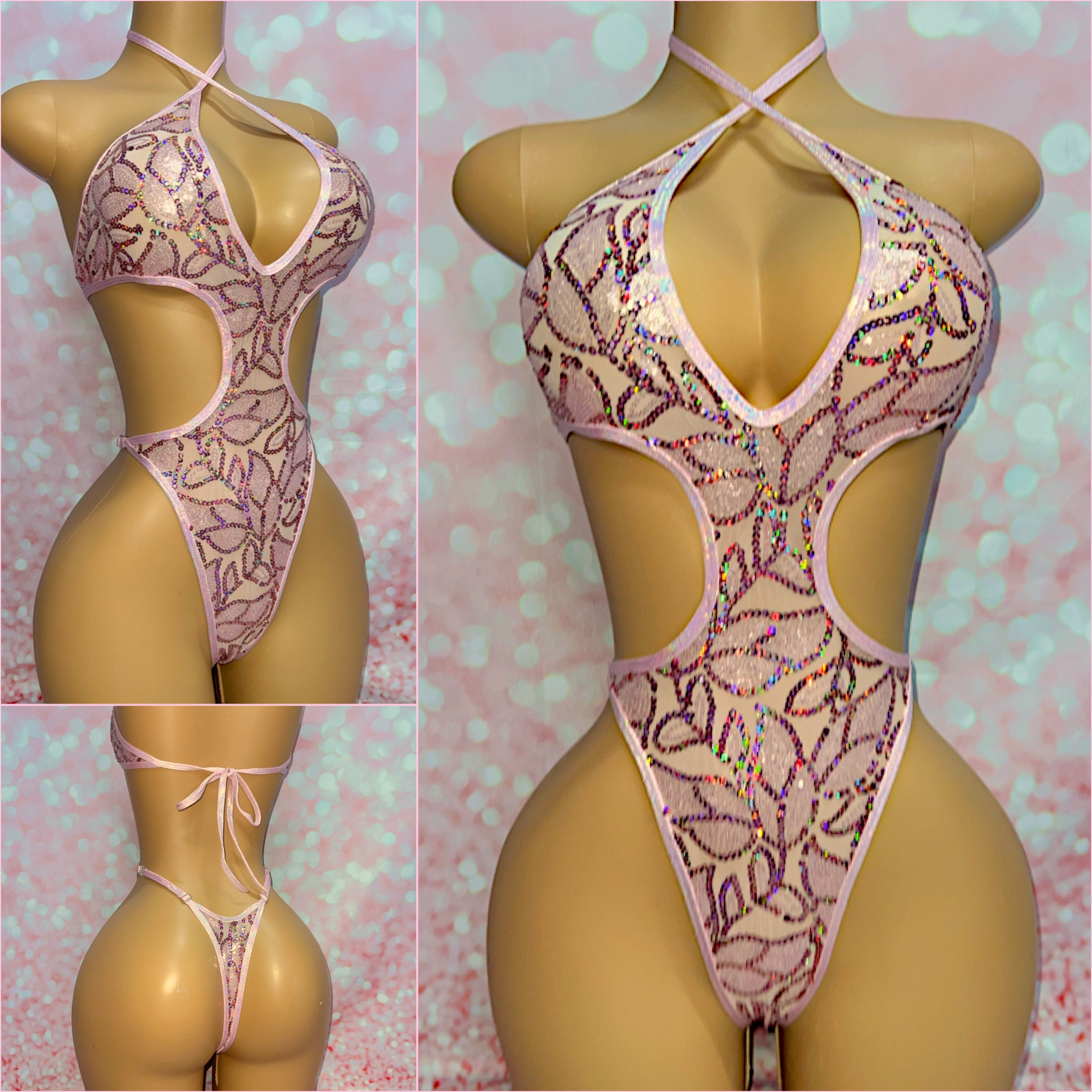 Sequin Mesh Cut Out One Piece