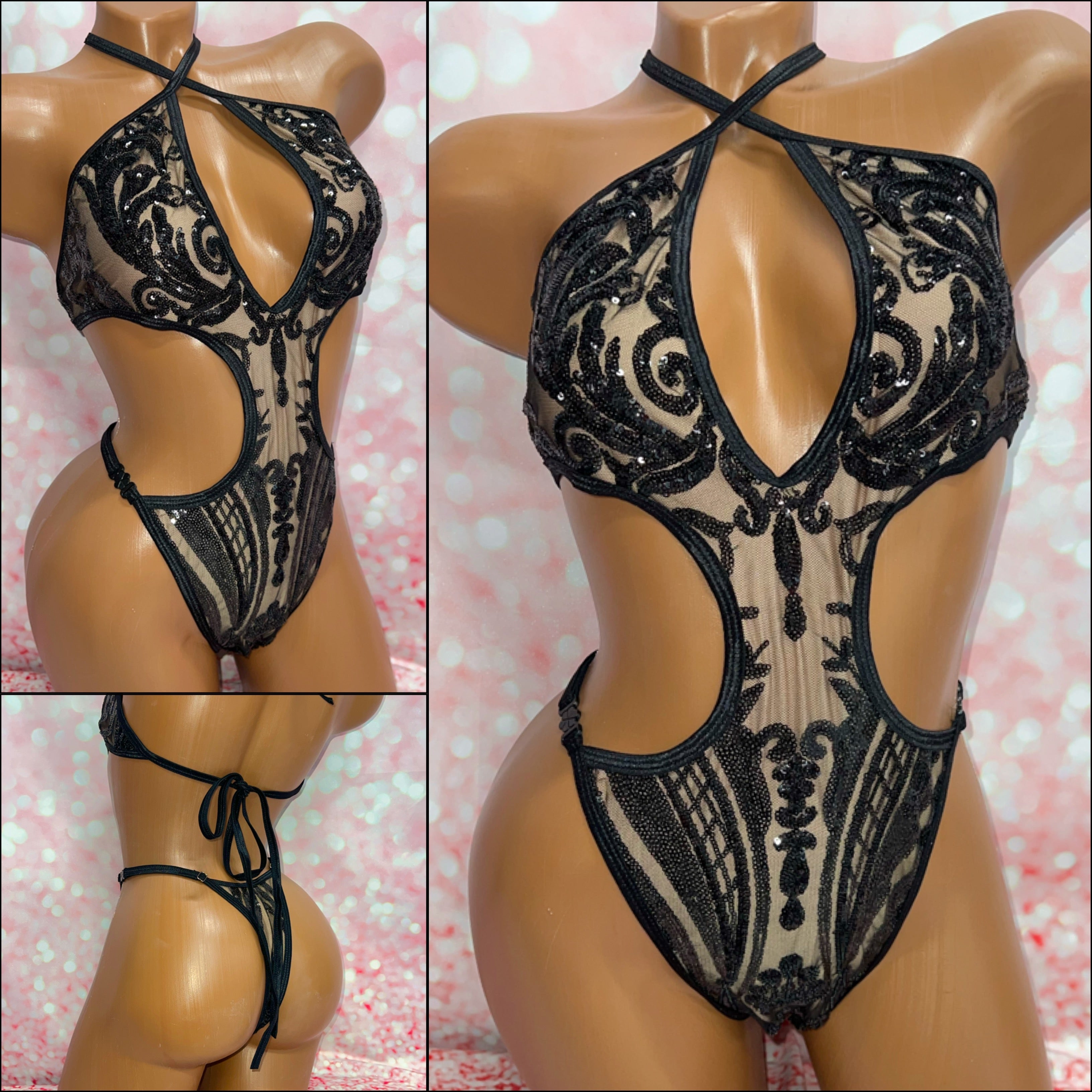 Sequin Mesh Cut Out One Piece