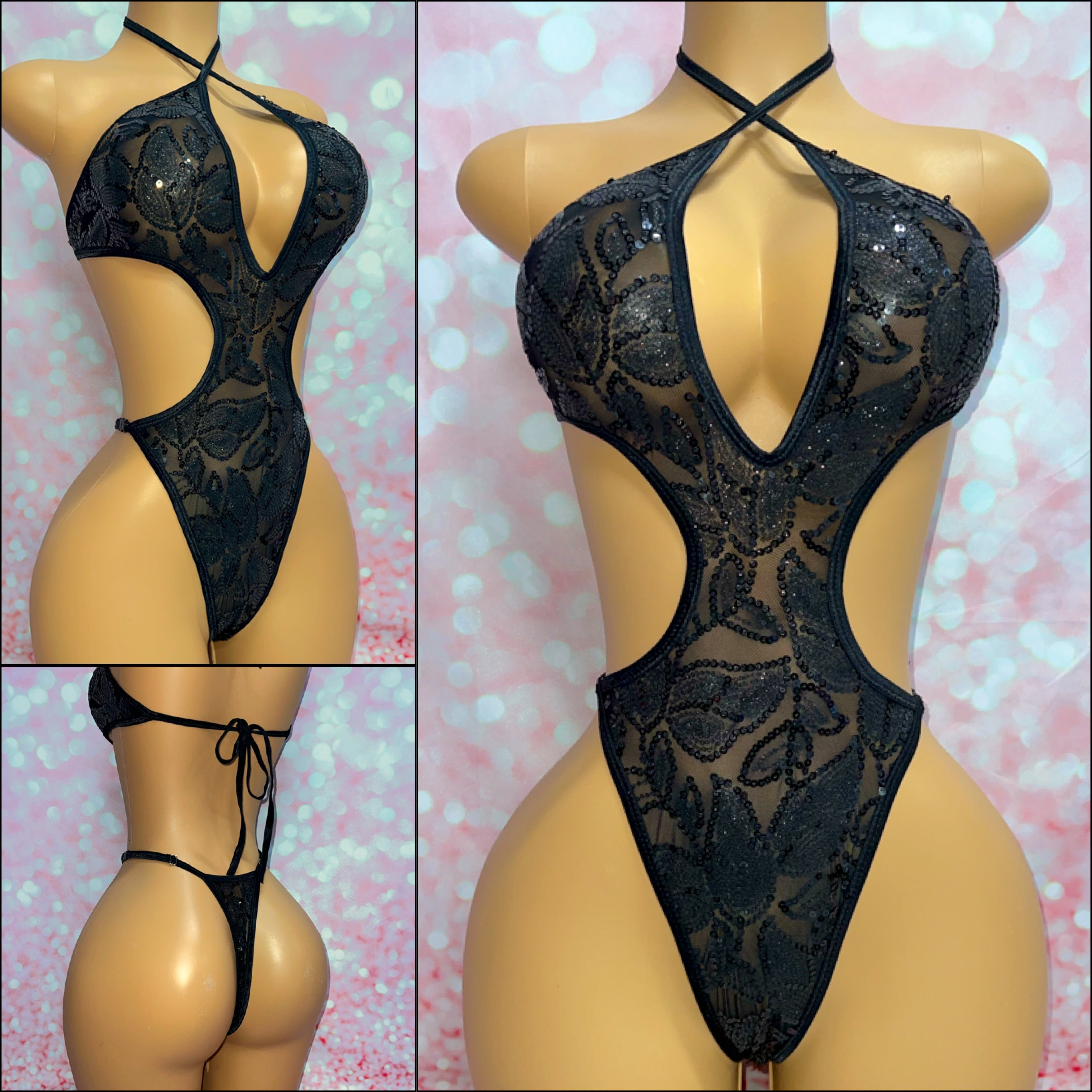 Sequin Mesh Cut Out One Piece