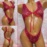 Lace Rhinestone Bodysuit Burgundy