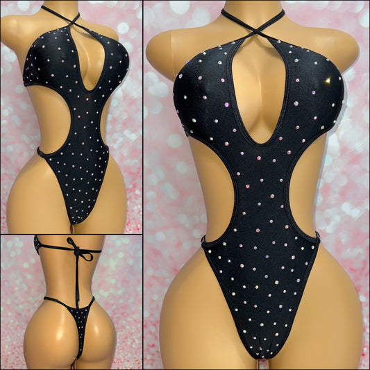 Rhinestone Cut Out One Piece