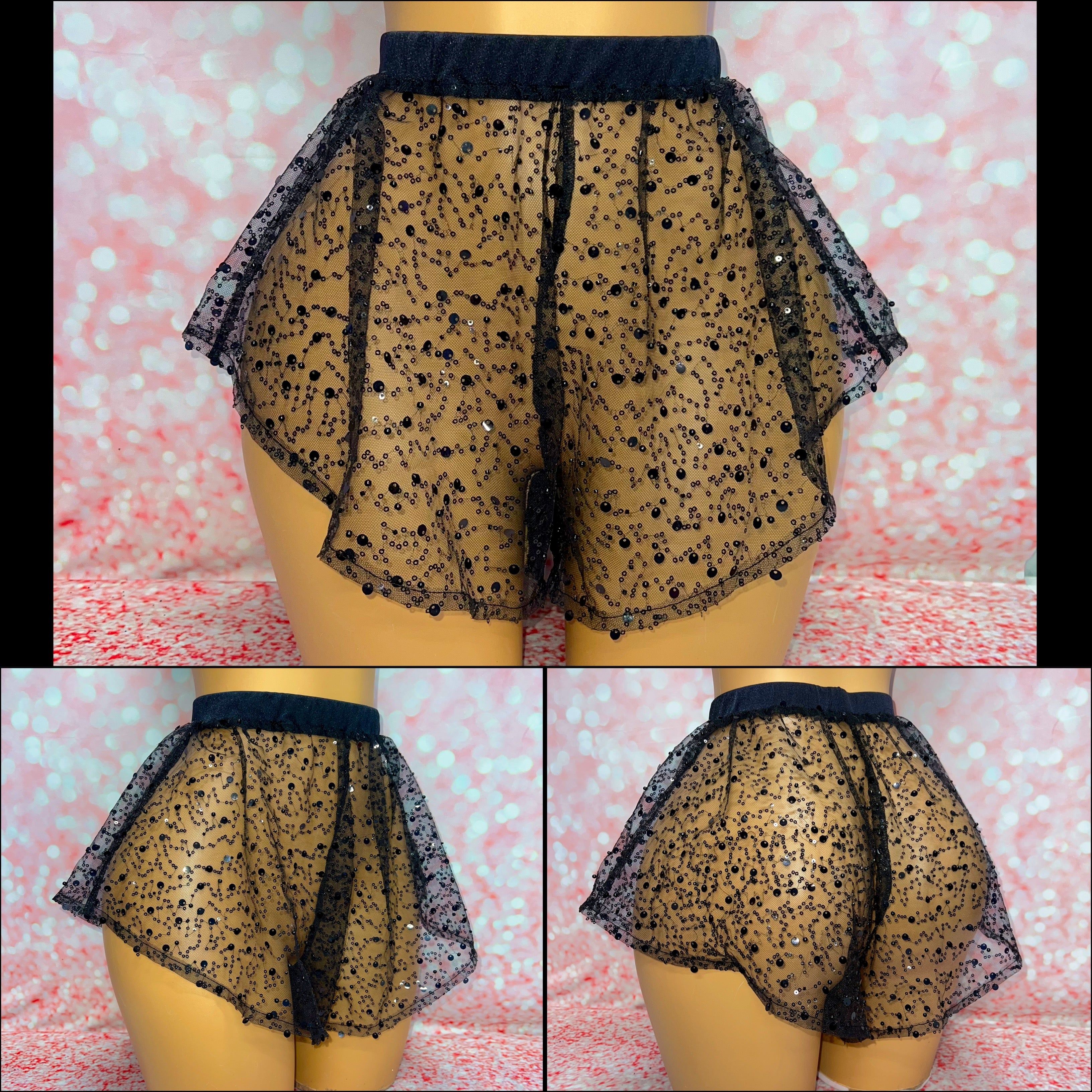 Sequin Mesh Shorts Black