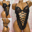 Rhinestone Lace Teddy Black