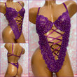 Rhinestone Lace Teddy Purple