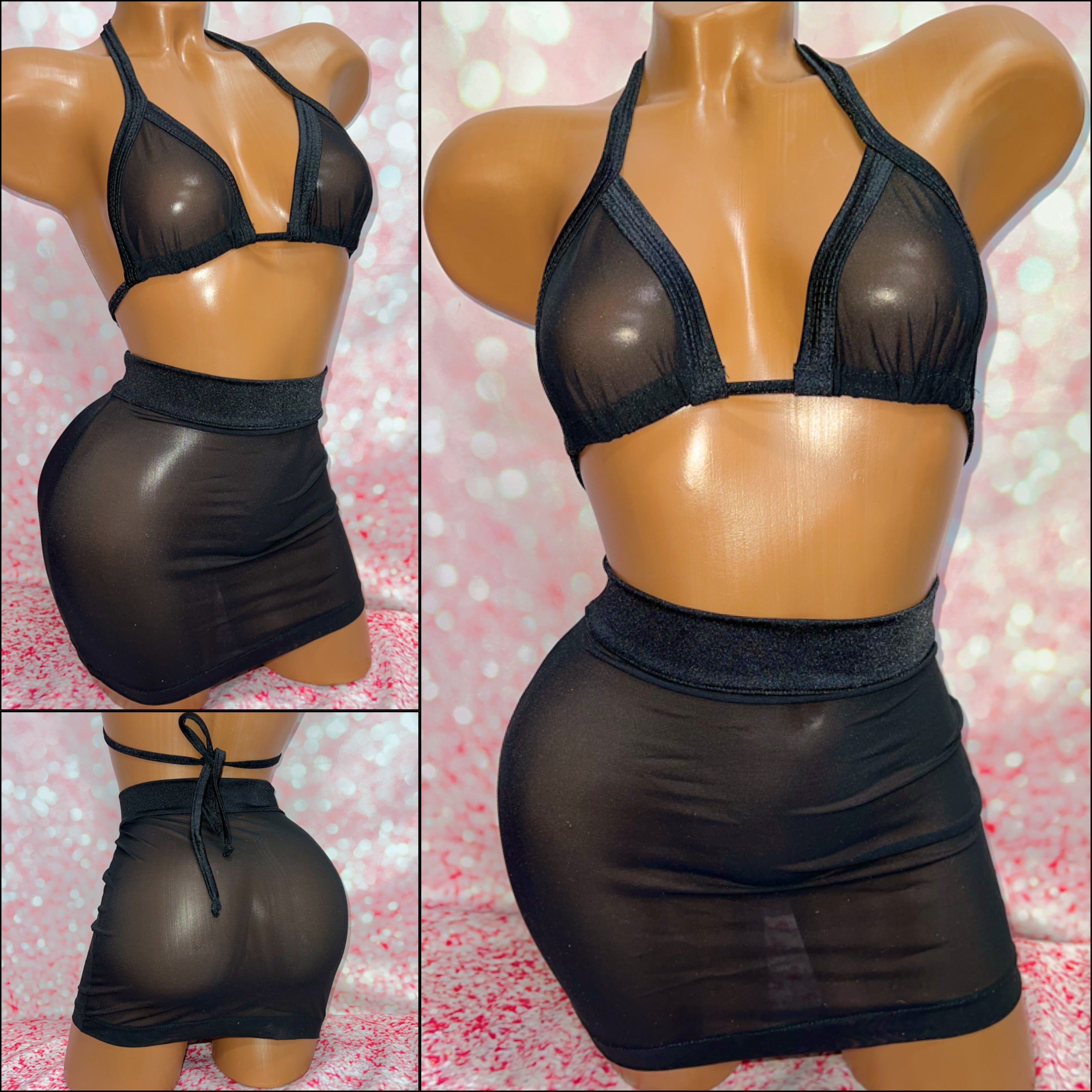 Black Mesh Skirt and Top Set