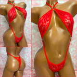 Red Metallic Lace Choker Slingshot