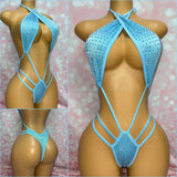 Blue Rhinestone Strappy Slingshot