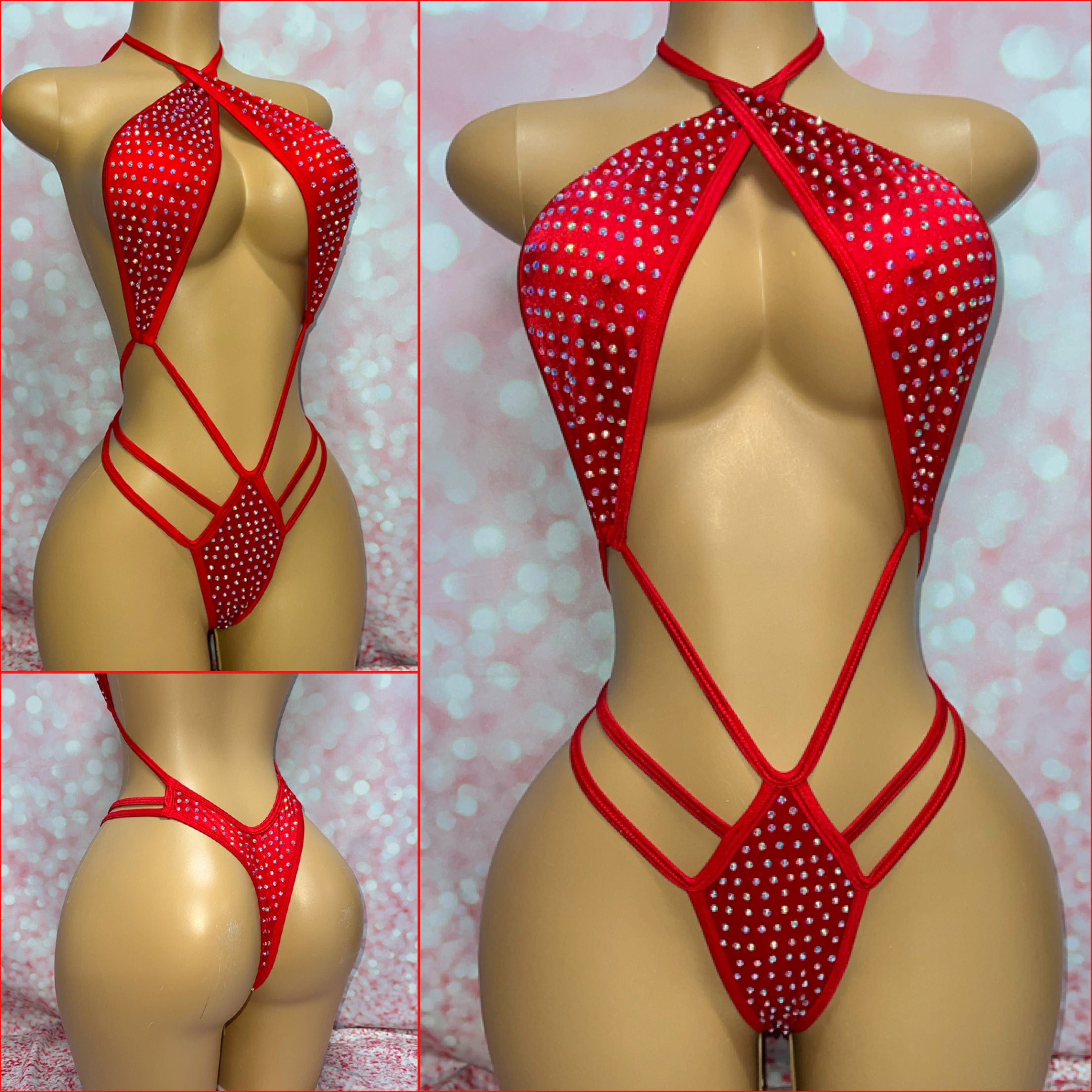 Red Rhinestone Strappy Slingshot