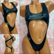 Black Wet Look Cut Out Bodysuit