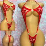 Red Lace Sequin Peekaboob