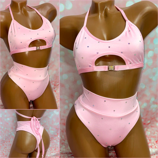 Pink Rhinestone High Waist Set