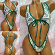 Rhinestone Tie Front Bodysuit Green Money