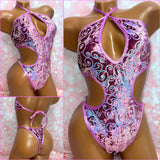 Purple Sequin Velvet Cut Out One Piece
