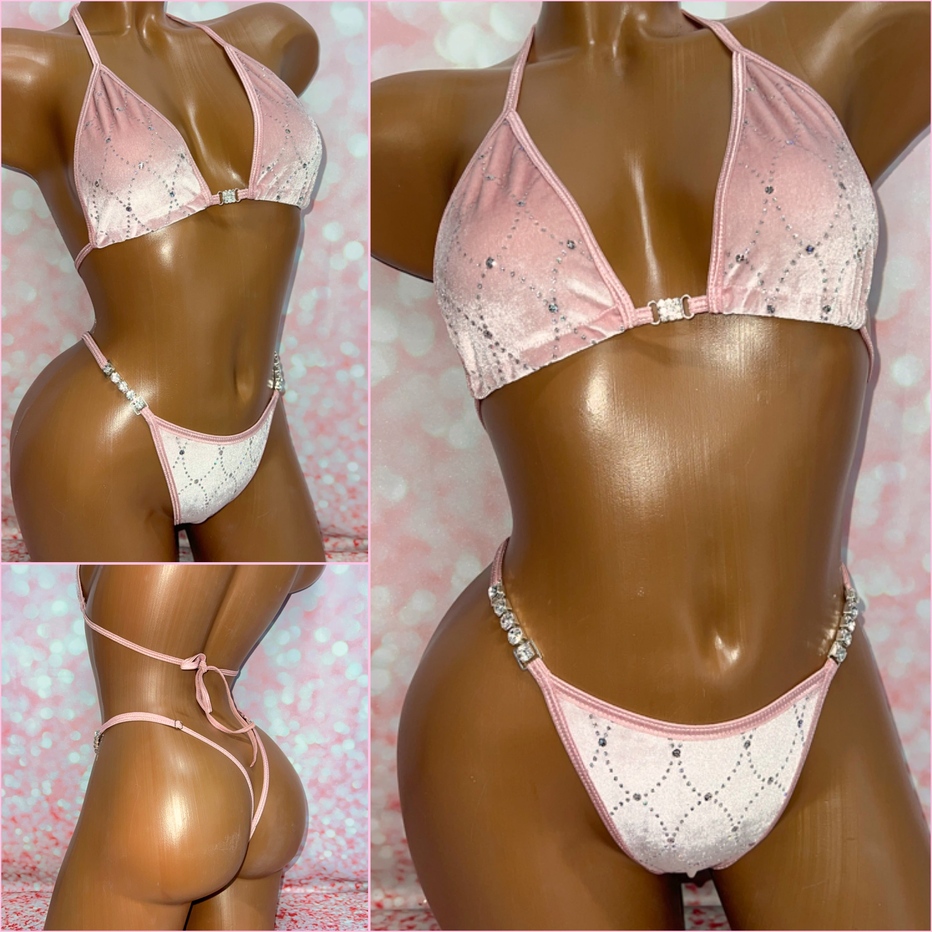 Pink Glitter Pattern Velvet Bikini