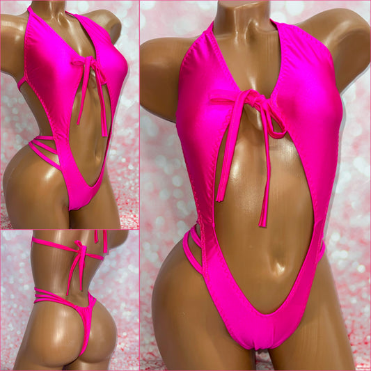 Strappy Side Bodysuit Hot Pink