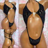 Black Glitter Velvet Leopard Diamond Slingshot