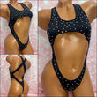 Rhinestone Open Front Bodysuit Black