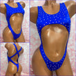 Rhinestone Open Front Bodysuit Blue