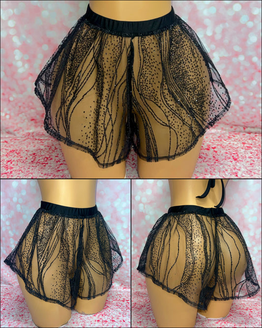 Wave Glitter Mesh Shorts Black/Black
