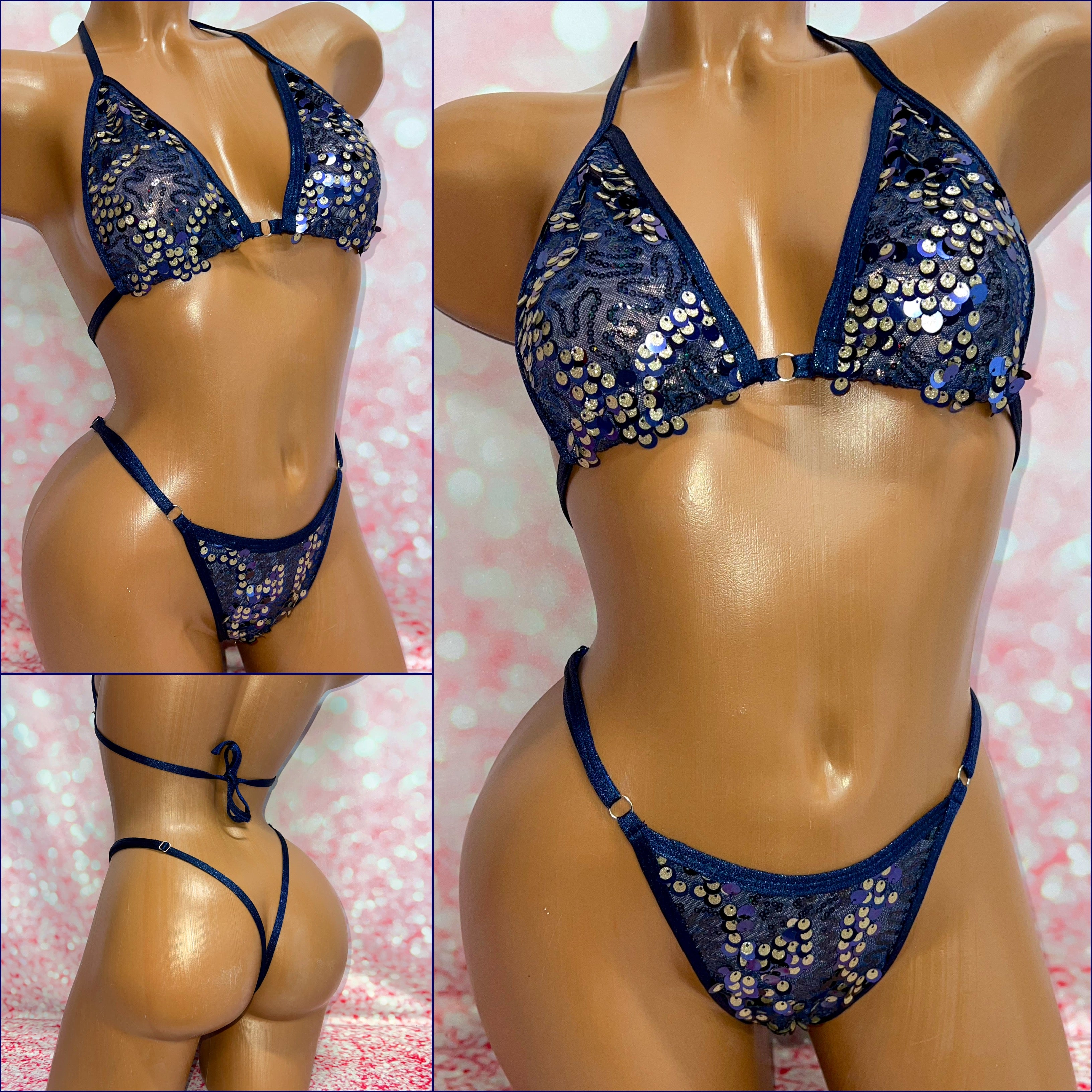 Navy Gold 3D Sequin Bikini