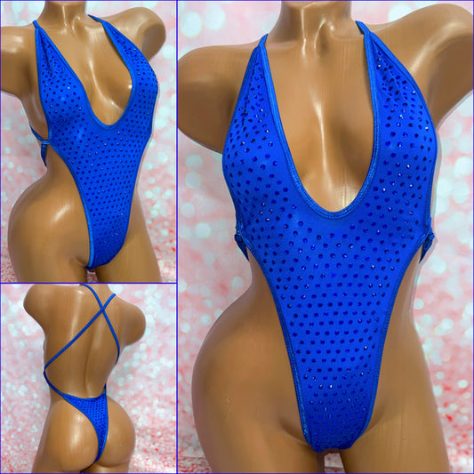 Extreme Rhinestone Micro One Piece Royal Blue