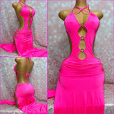 Neon Pink O-Ring Thigh Split Gown