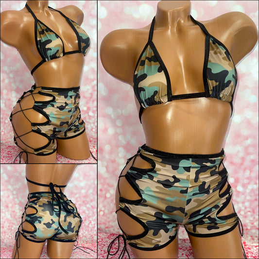 Lace Up Shorts Set