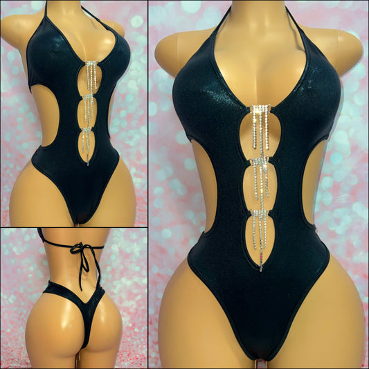 Dangle Cut Out Bodysuit Black