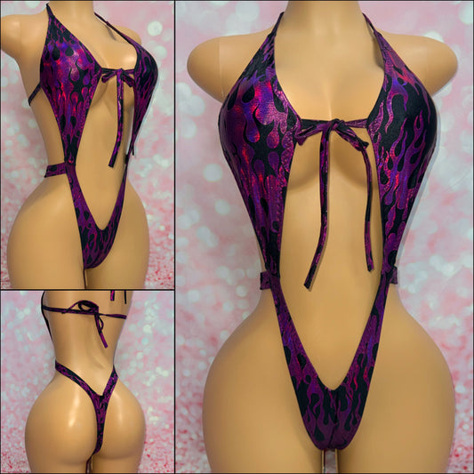 Flame Tie Front Bodysuit Purple