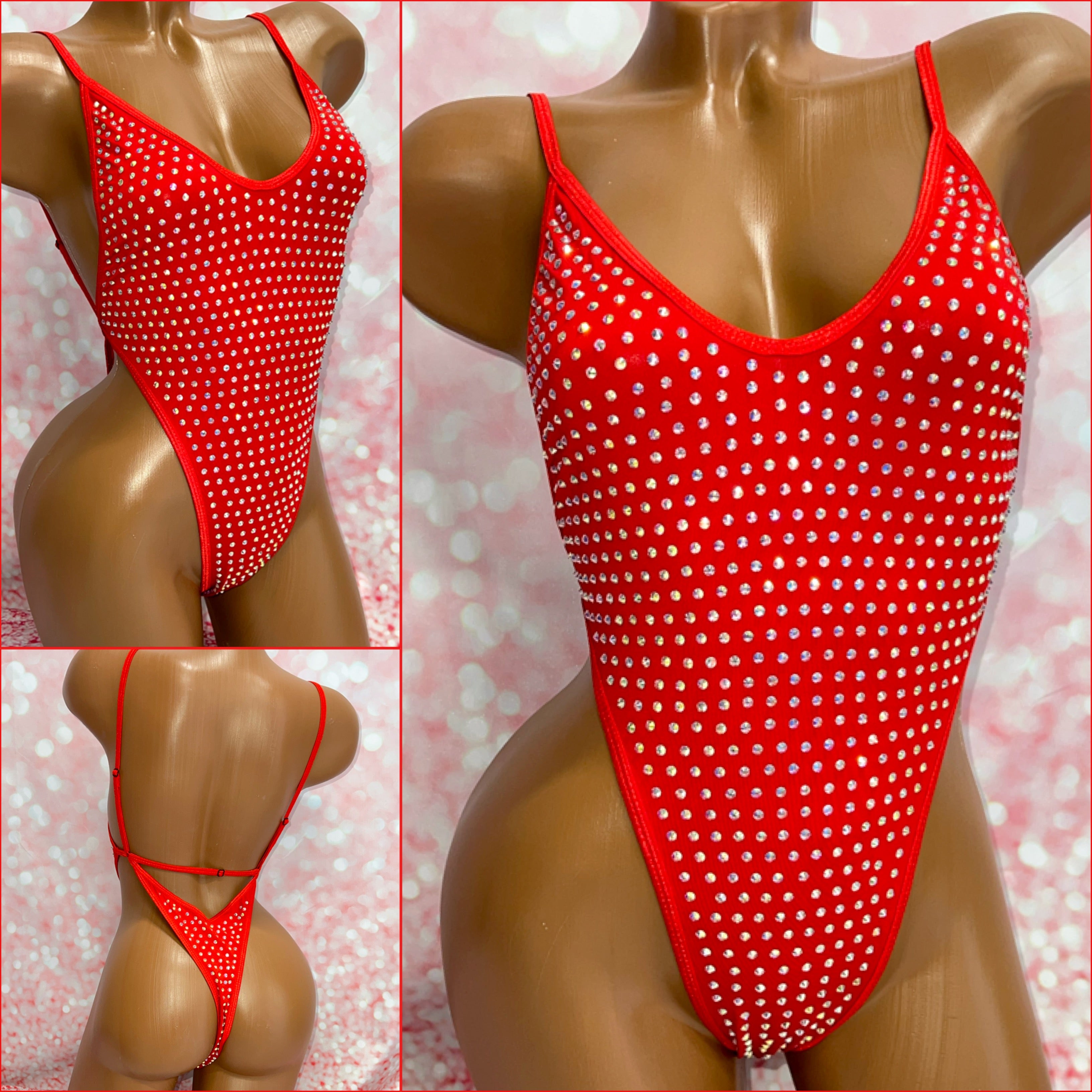 Extreme Rhinestone One Piece Red