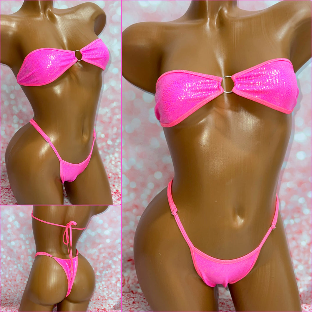 Neon Pink Snakeskin Strapless Bikini